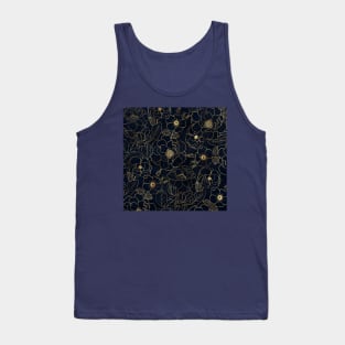 Elegant Blue Gold Roses Floral Line art Tank Top